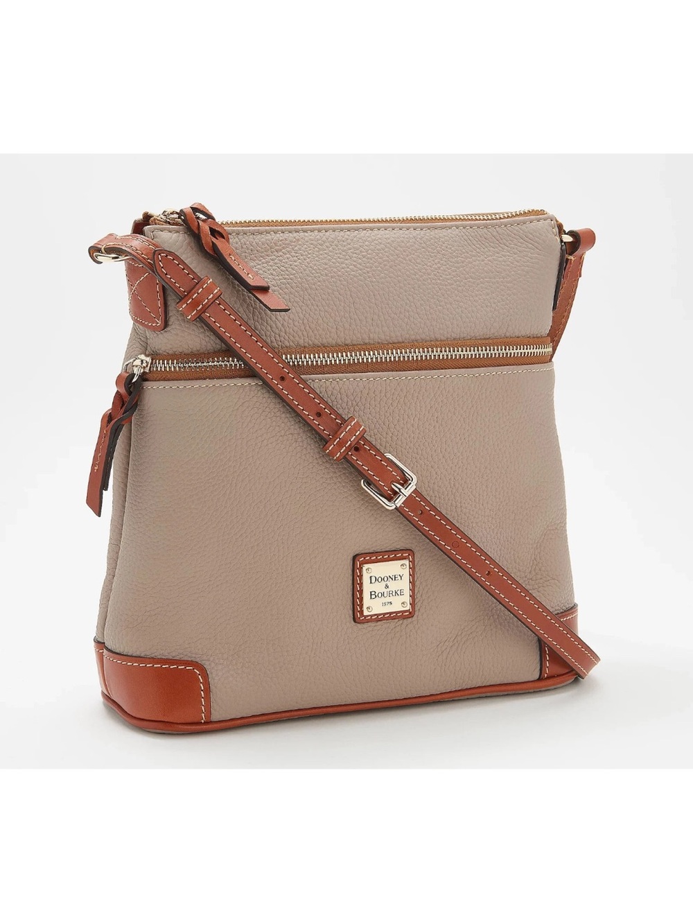 Dooney & Bourke Taupe Crossbody with Brown Leather Trim Adjustable Strap EUC!
